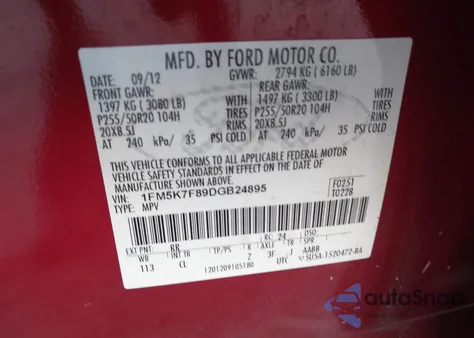 2013 Ford Explorer Limited z USA, uszkodzony, nr VIN 1FM5K7F89DGB24895